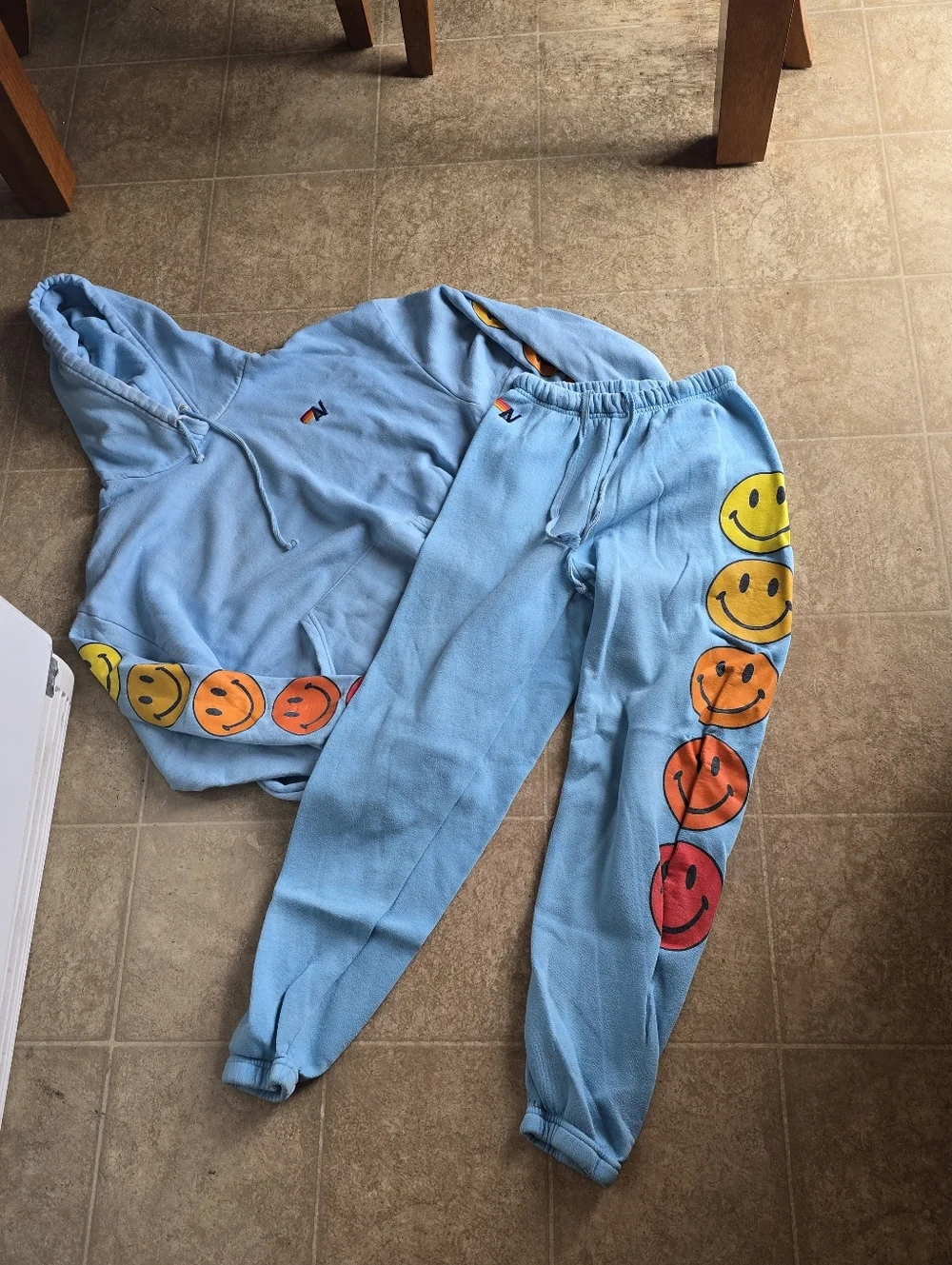 Aviator Nation Sky Blue Hoodie And Sweatpants Smiley Sleeve Graphics - Picture 4 of 10